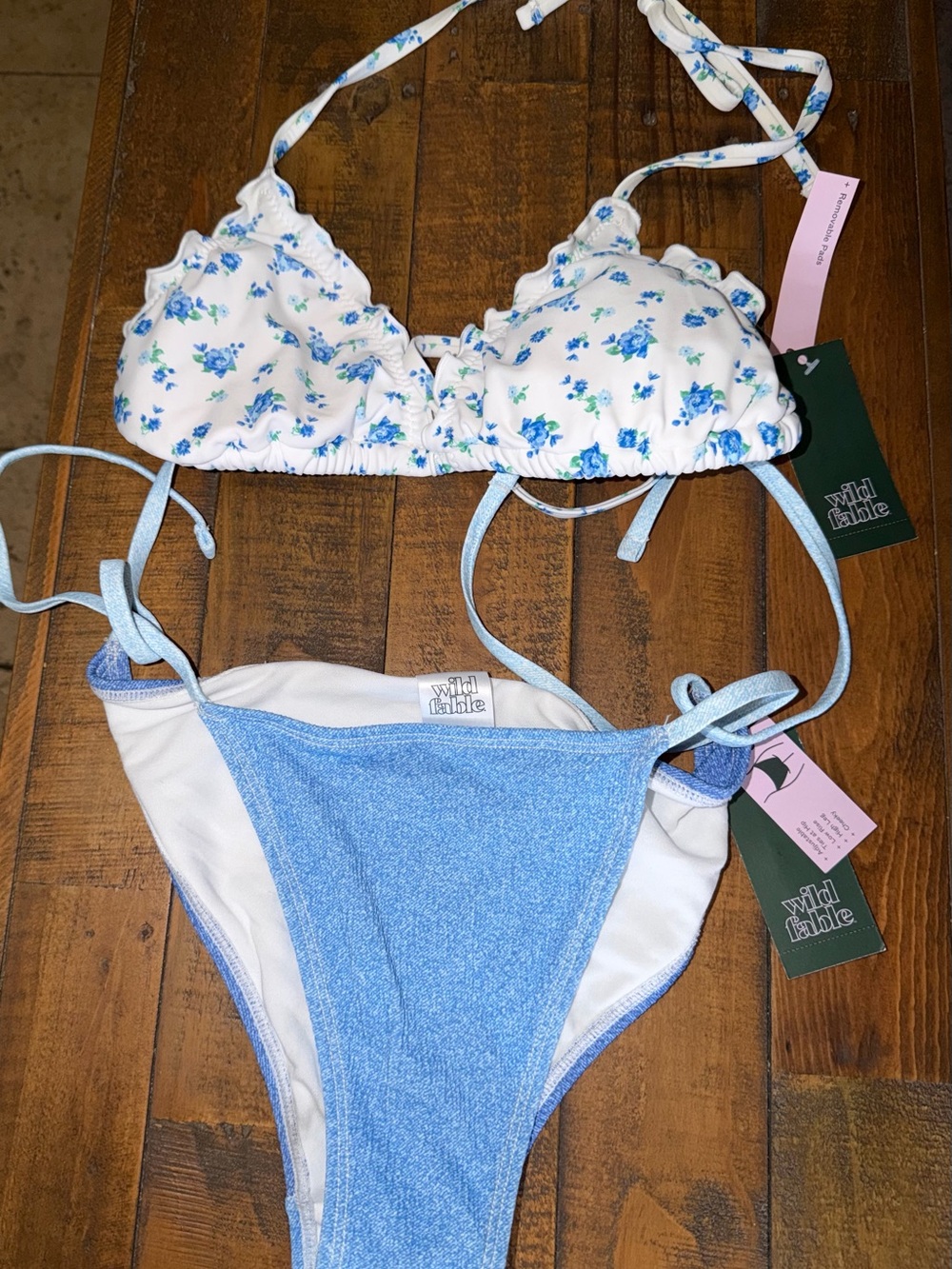 wild fable White & Blue Floral Kids Two-Piece Swimsuit
